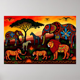 African Wildlife Harmony - Stammesmuster Poster