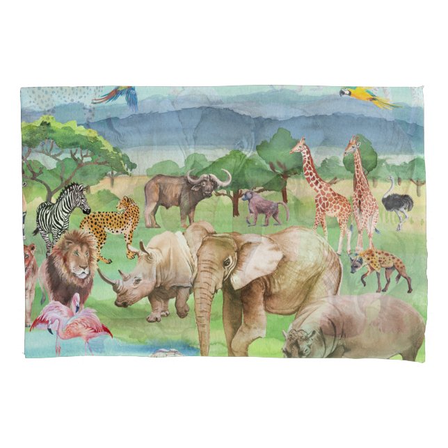 African Wildlife: Savannah Watercolor Wallpaper. Kissenbezug (Vorderseite)