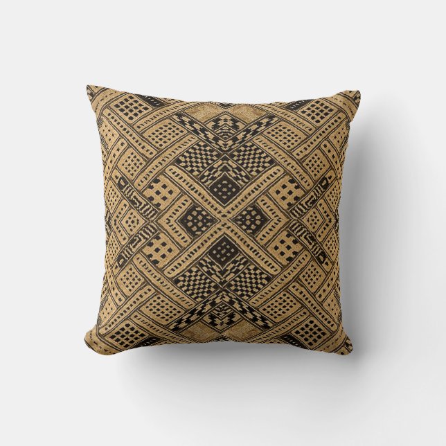 African Woven Print Pillow in Black and Tan Kissen (Vorderseite)