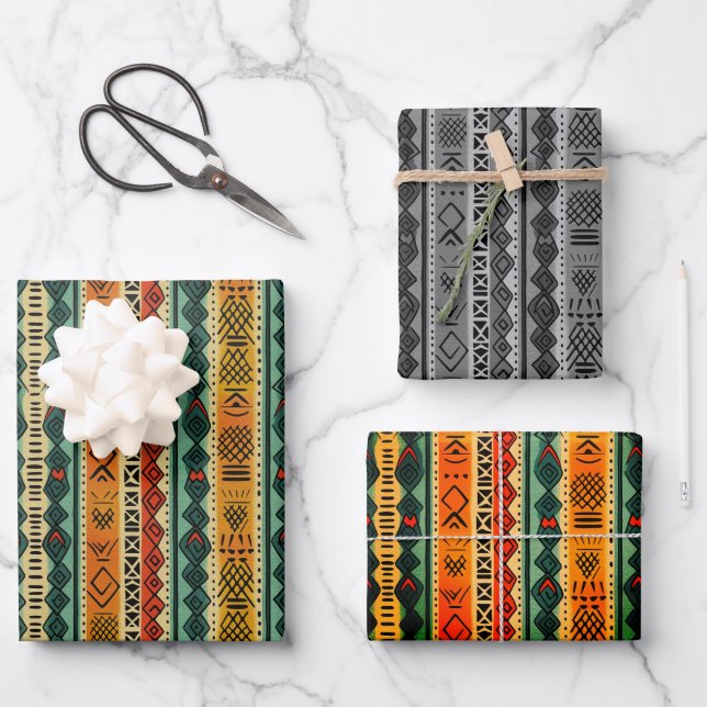 Afrika Ashanti Akan Ghana Ethnisches Stammesmuster Geschenkpapier Set (Vorderseite)