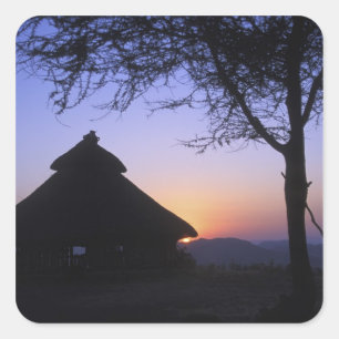 Afrika, Äthiopien, Omo-Fluss-Region, Sonnenunterga Quadratischer Aufkleber