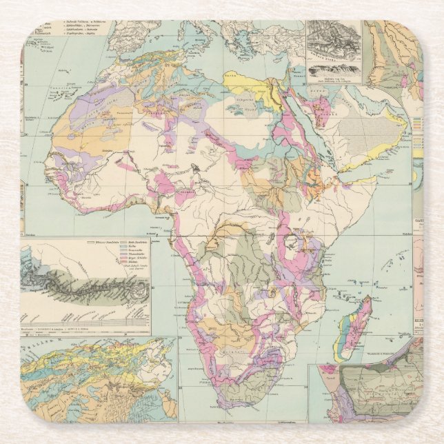 Afrika - Atlas-Karte von Afrika Rechteckiger Pappuntersetzer (Vorderseite)