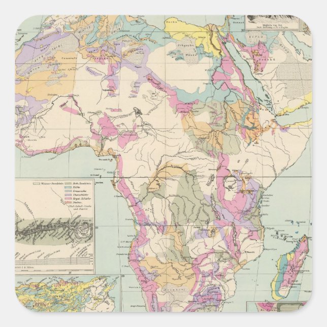 Afrika - Atlas Map of Africa Quadratischer Aufkleber (Vorderseite)