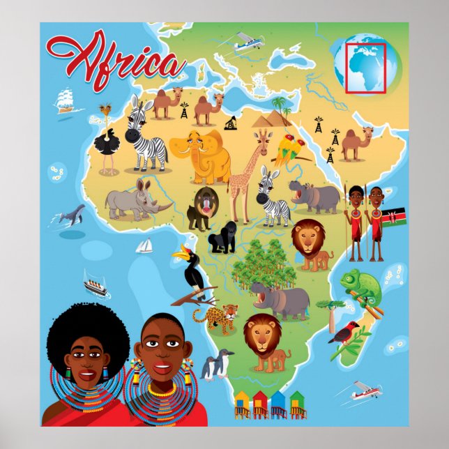 Afrika-Cartoon-Karte Poster (Vorne)