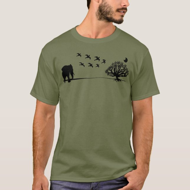 Afrika Elefantenvögel und Baumafrikanische Landsch T-Shirt (Vorderseite)