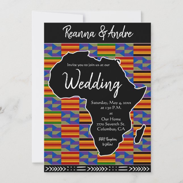 Afrika Inspiriert Kente K48 Black Africa Wedding Einladung (Vorderseite)