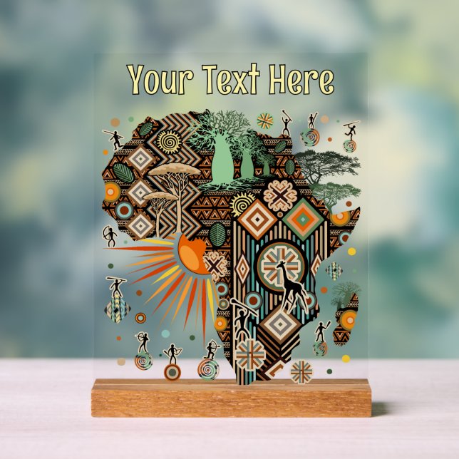 Afrika-Karte Dekorative Stammes-Elemente Muster Acrylschild (Neutral)