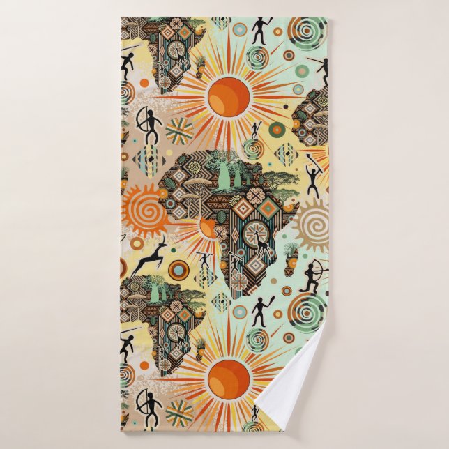 Afrika-Karte Dekorative Stammes-Elemente Muster Badhandtuch Set (Badehandtuch)