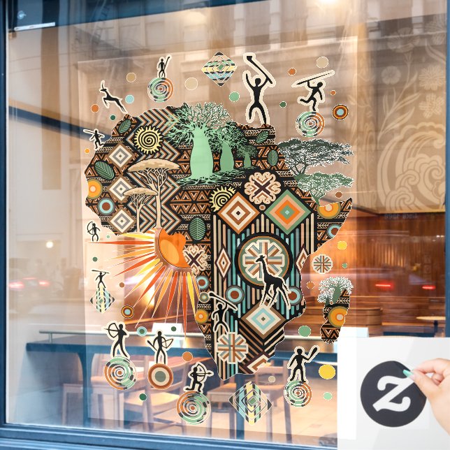 Afrika-Karte Dekorative Stammes-Elemente Muster Fensteraufkleber (Café-Fenster)