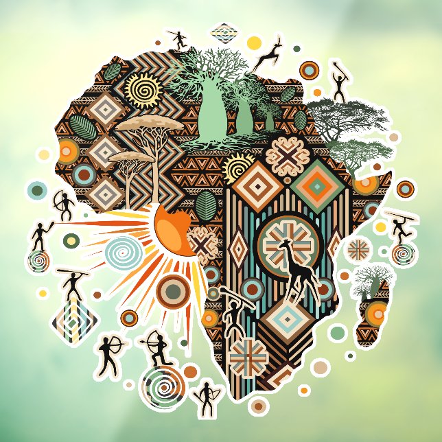 Afrika-Karte Dekorative Stammes-Elemente Muster Fensteraufkleber (Blatt 3)