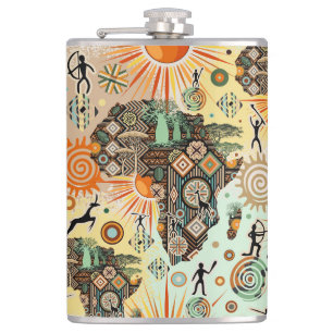 Afrika-Karte Dekorative Stammes-Elemente Muster Flachmann