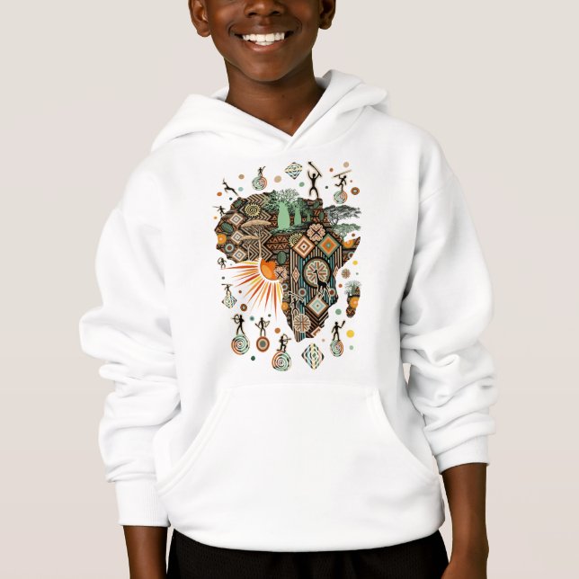 Afrika-Karte Dekorative Stammes-Elemente Muster Hoodie (Vorderseite)