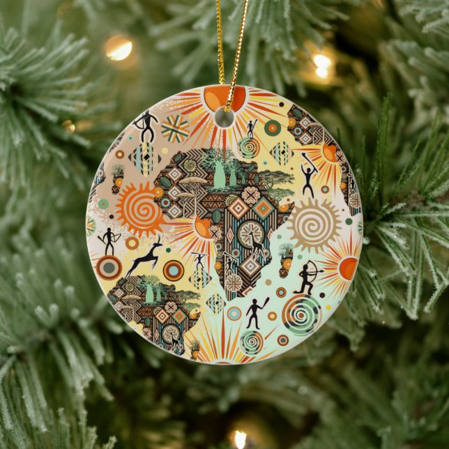 Afrika-Karte Dekorative Stammes-Elemente Muster Keramik Ornament (Baum)