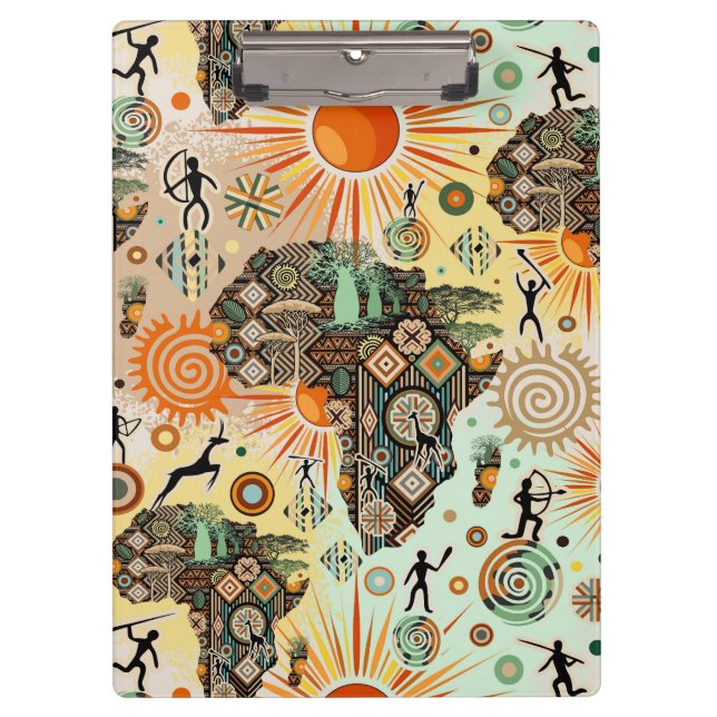 Afrika-Karte Dekorative Stammes-Elemente Muster Klemmbrett (Vorderseite)
