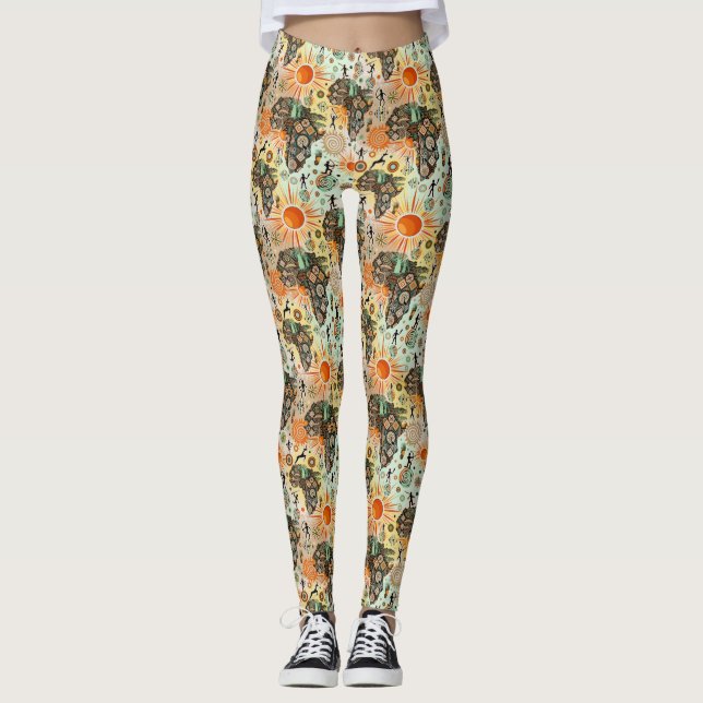 Afrika-Karte Dekorative Stammes-Elemente Muster Leggings (Vorderseite)