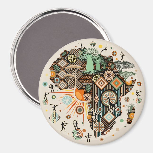Afrika-Karte Dekorative Stammes-Elemente Muster Magnet (Vorderseite/Rückseite)