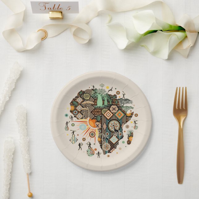 Afrika-Karte Dekorative Stammes-Elemente Muster Pappteller (Hochzeit)