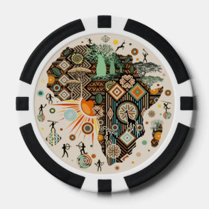 Afrika-Karte Dekorative Stammes-Elemente Muster Pokerchips