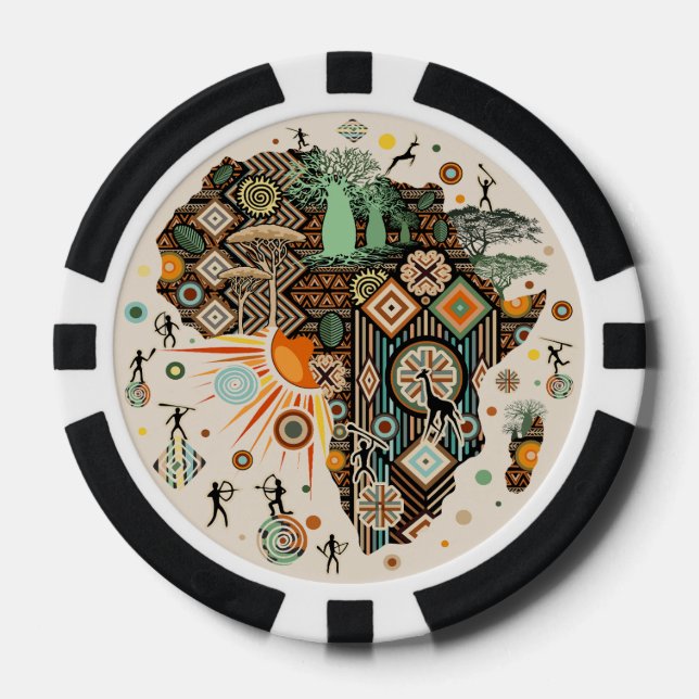 Afrika-Karte Dekorative Stammes-Elemente Muster Pokerchips (Vorderseite)