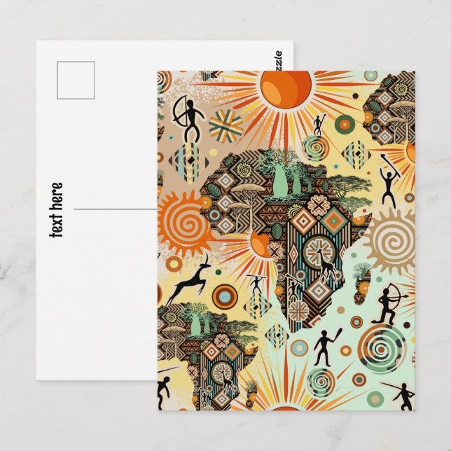 Afrika-Karte Dekorative Stammes-Elemente Muster Postkarte (Vorne/Hinten)