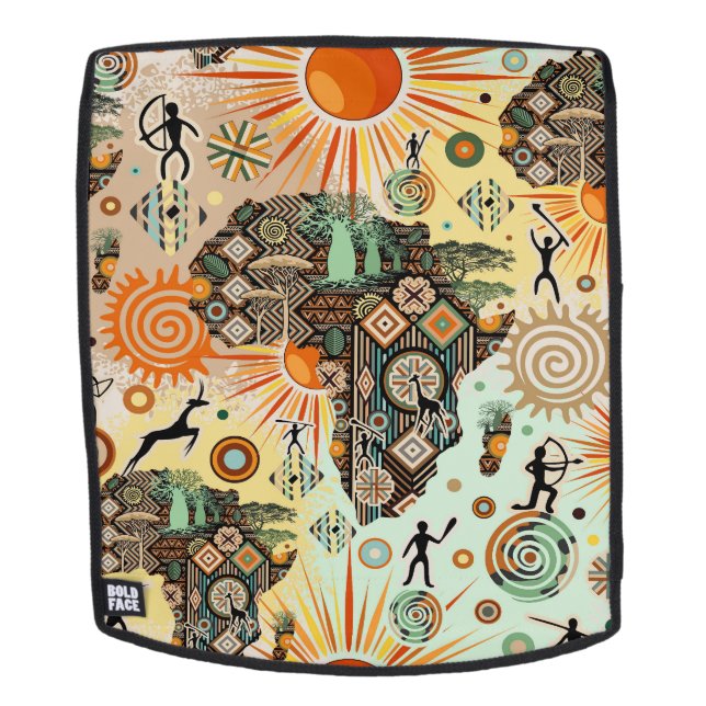 Afrika-Karte Dekorative Stammes-Elemente Muster Rucksack (Abnehmbare Front)