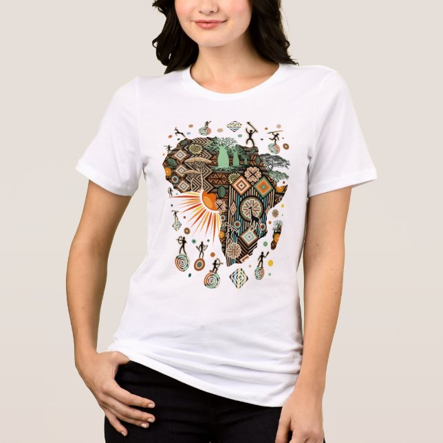 Afrika-Karte Dekorative Stammes-Elemente Muster Tri-Blend Shirt (Vorderseite)