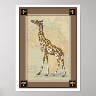 Afrika-Karte und eine Giraffe Poster