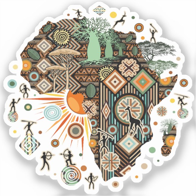 Afrika-Karten-Dekorative-Stammes-Elemente-Muster Aufkleber (Vorderseite)