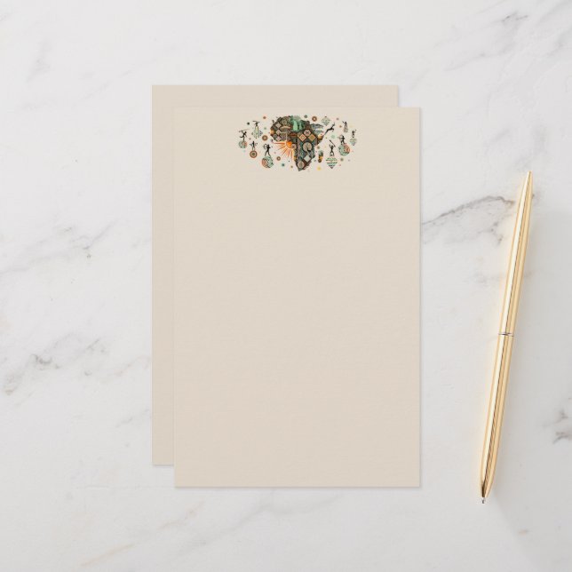 Afrika-Karten-Dekorative Stammes-Elemente-Muster Briefpapier (Vorderseite/Rückseite Beispiel)