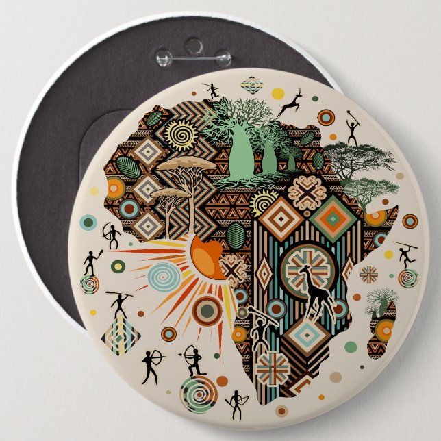 Afrika-Karten-Dekorative-Stammes-Elemente-Muster Button (Vorne & Hinten)