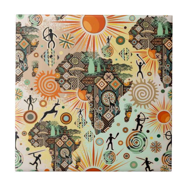 Afrika-Karten-Dekorative Stammes-Elemente-Muster Fliese (Vorderseite)