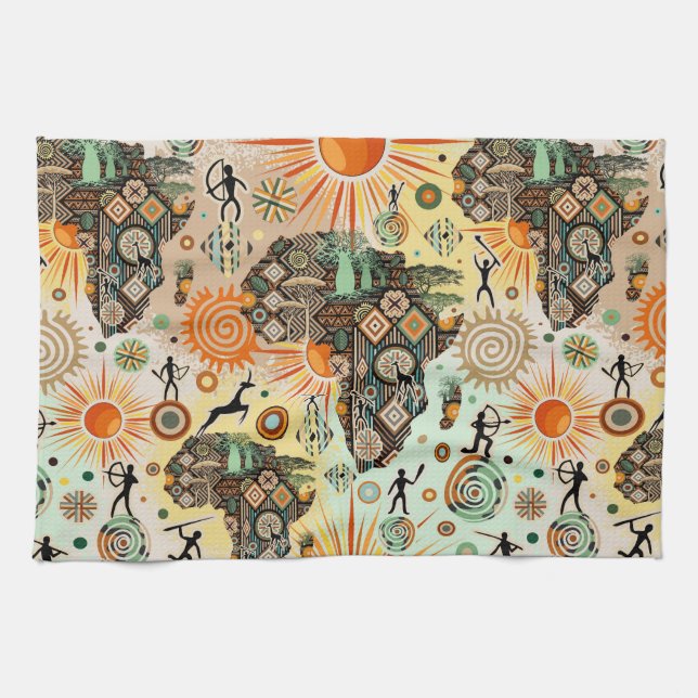 Afrika-Karten-Dekorative-Stammes-Elemente-Muster Geschirrtuch (Horizontal)