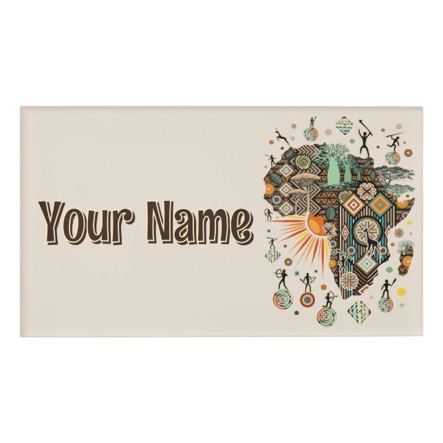 Afrika-Karten-Dekorative Stammes-Elemente-Muster Namenschild (Vorderseite)