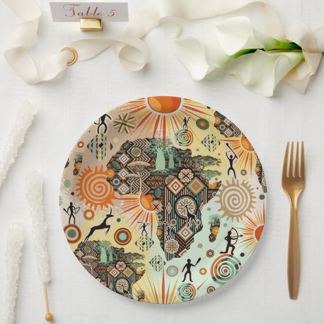 Afrika-Karten-Dekorative Stammes-Elemente-Muster Pappteller (Hochzeit)