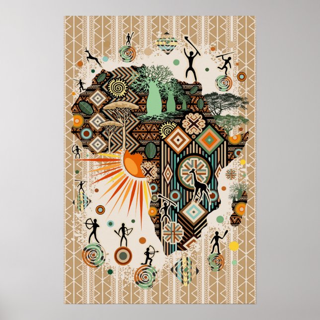 Afrika-Karten-Dekorative Stammes-Elemente-Muster Poster (Vorne)
