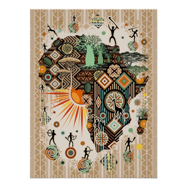 Afrika-Karten-Dekorative Stammes-Elemente-Muster Poster (Vorderseite)