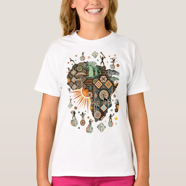 Afrika-Karten-Dekorative Stammes-Elemente-Muster T-Shirt (Vorderseite)