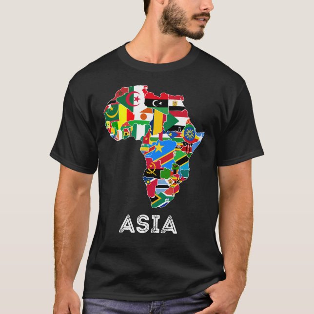 Afrika Kontinent Karte Flaggen Funny Asia Label T-Shirt (Vorderseite)