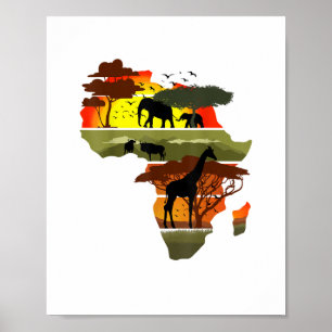 Afrika Kontinent Sunset Safari Natur Wildes Leben Poster