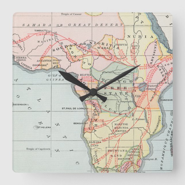 AFRIKA: MAP, 1894 QUADRATISCHE WANDUHR (Vorderseite)