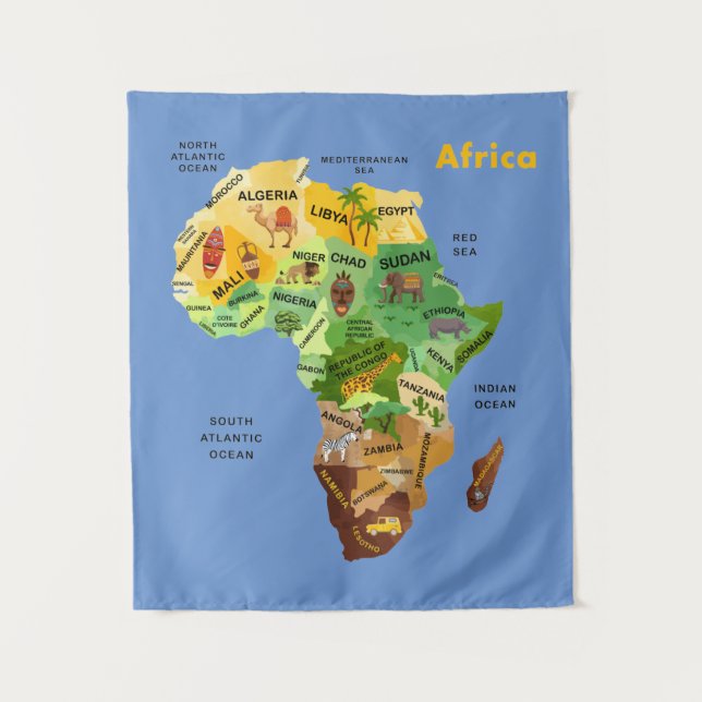 Afrika Map Artwork Wandteppich (Vorderseite)