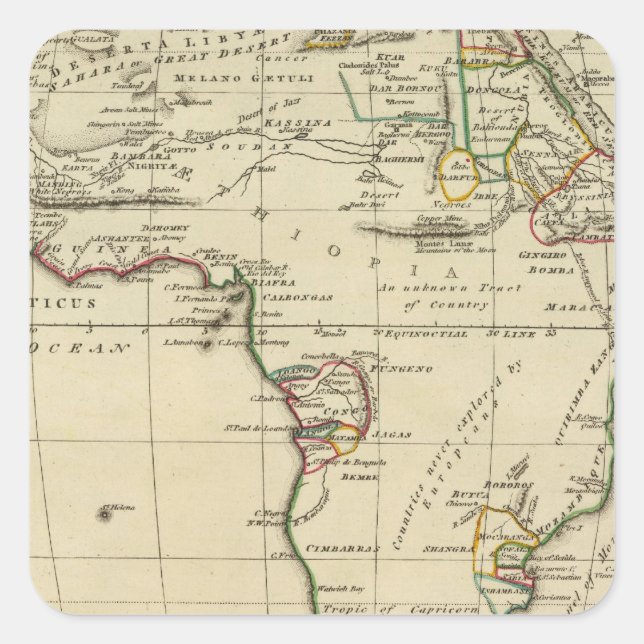Afrika mit Grenzen Quadratischer Aufkleber (Vorderseite)