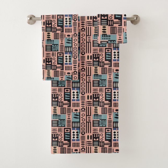 Afrika Mudcloudmuster abstrakt moderne Kunst 2 Badhandtuch Set (Insitu)
