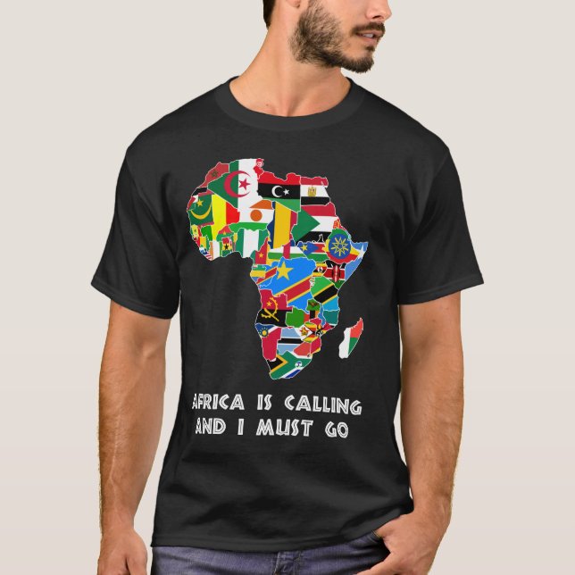 Afrika ruft Kontinentalkarte und Länderflaggen an T-Shirt (Vorderseite)