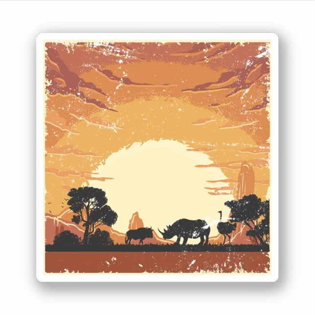Afrika Savanna Rhino Rettete den Schwarzen Rhino.  Aufkleber (Vorderseite)