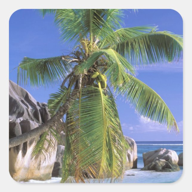 Afrika, Seychellen, La Digue Island. Granit 2 Quadratischer Aufkleber (Vorderseite)