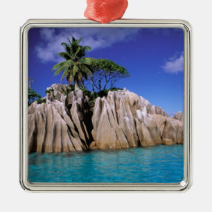 Afrika, Seychellen, La Digue Island. Granit Silbernes Ornament