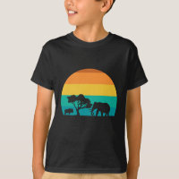 Afrika Sonnenuntergang mit Elefanten und Gnu Retro