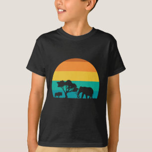 Afrika Sonnenuntergang mit Elefanten und Gnu Retro T-Shirt