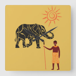 Afrika Sonnenuntergang. Quadratische Wanduhr